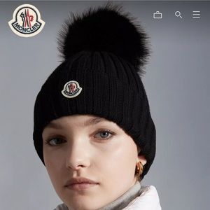 Black moncler hat with Pom Pom